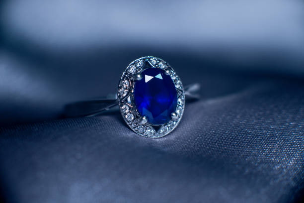 istock Golden ring with blue gemstone, sapphire 2045201958