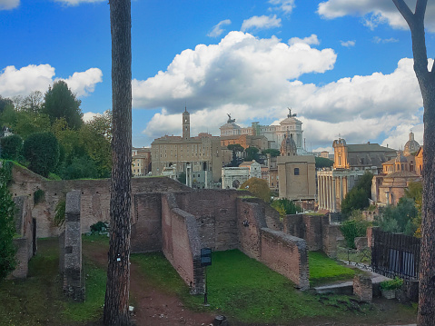 Ancient ruins of Rome city in a cloudy day
