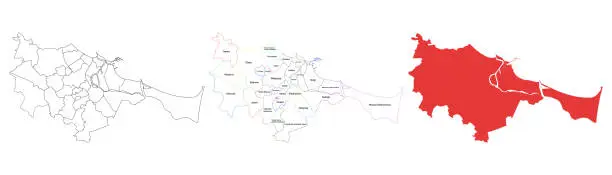 Vector illustration of Map of Gdansk and its districts. Vector silhouette of the city of Gdansk