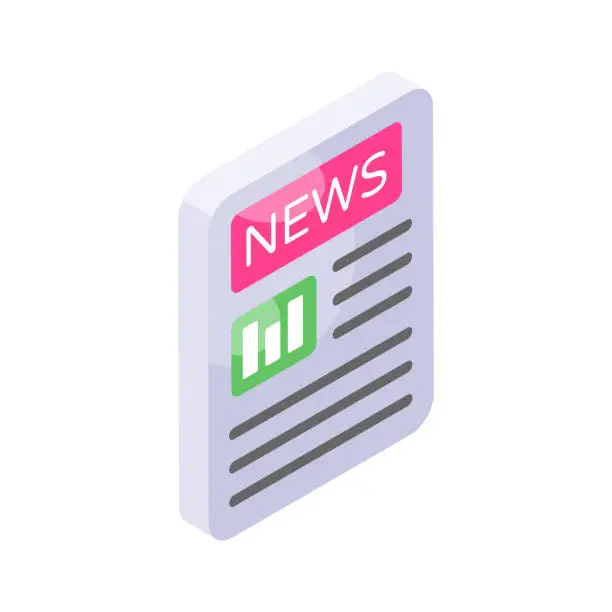 Vector illustration of An amazing isometric icon of news paper in trendy style.