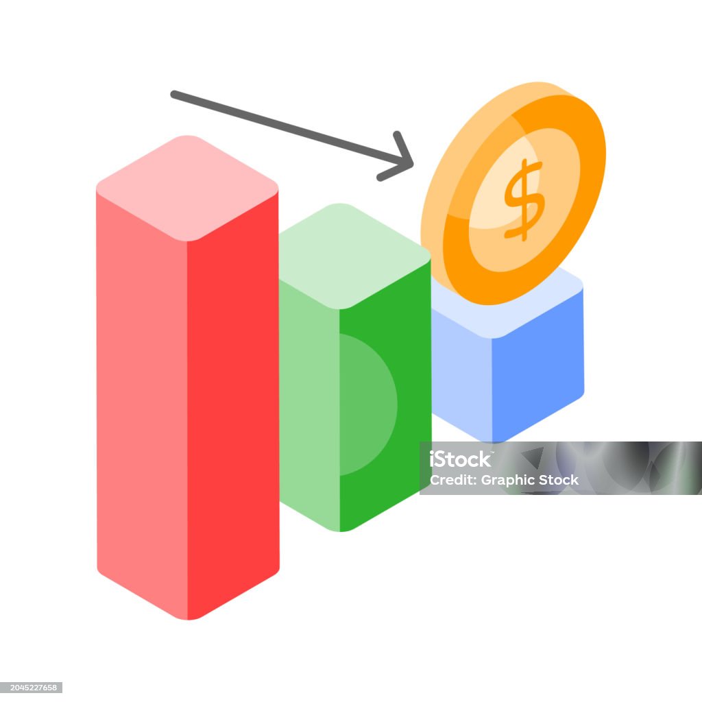 Down Chart Financial Loss Decrease Chart Isometric Vector Design Stock ...