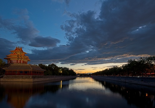 Nice, dramatic look sunset at Forbidden city north moat.