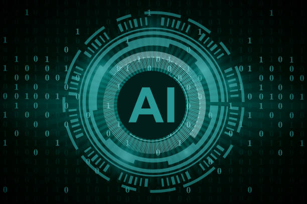 ilustraciones, imágenes clip art, dibujos animados e iconos de stock de inteligencia artificial. texto ai en el centro y ondas azules en movimiento. aprendizaje automático y análisis de datos - aprendizaje profundo