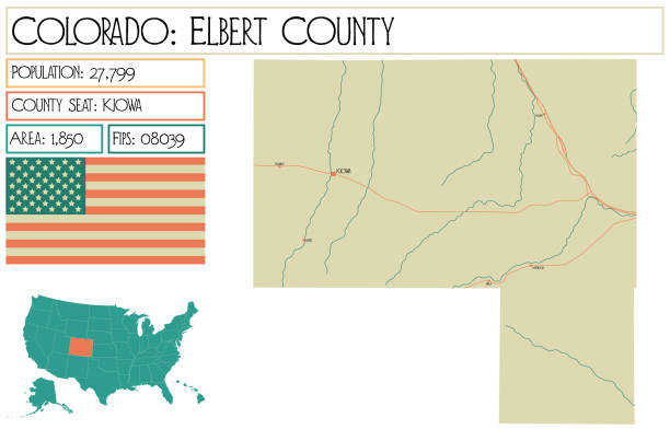 米国コロラド州エルバート郡の大規模で詳細な地図。 - kiowa点のイラスト素材／クリップアート素材／マンガ素材／アイコン素材