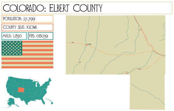 Large and detailed map of Elbert County in Colorado USA. Large and detailed map of Elbert County in Colorado USA. kiowa stock illustrations