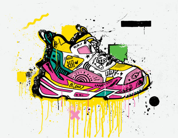 illustrazioni stock, clip art, cartoni animati e icone di tendenza di sneaker pop art - scarpe di tela