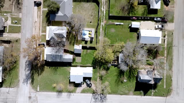 Neighborhood in Sweetwater, Texas with drone video overhead and looking down.