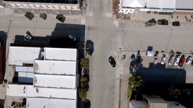 Downtown Sweetwater, Texas with drone video moving overhead.