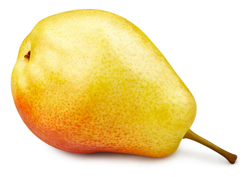 One fresh pears clipping path. Ripe pears isolated on white background. The best photo pear.