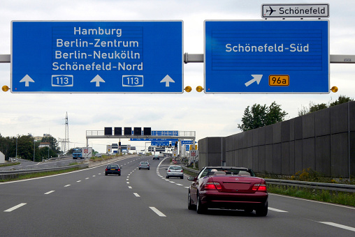 Motorway in front of the Schoenefelder Kreuz near Berlin n the direction of the Airport in Schönefeld - Germany.