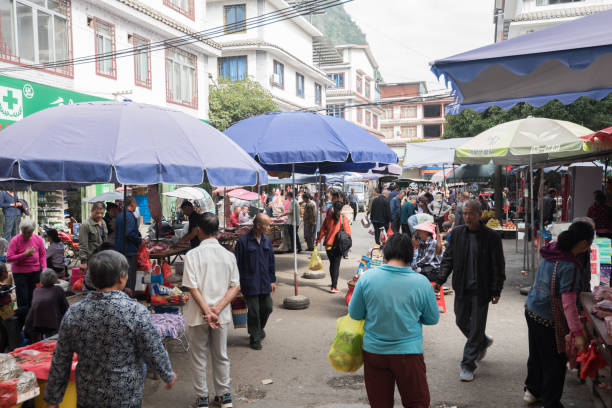 Yangshuo County, Guilin City, Guangxi, China - October 23, 2023: A scene at the market in Xingping Ancient Town