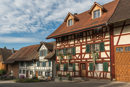 Oberstammheim, Canton of Thurgau, Switzerland - September 29, 2023. Half-timbered houses