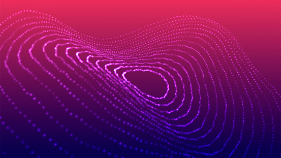 Technology background. Abstract circular wave of particles. Futuristic dotted wave. Visualization of sound waves. Plexus effect. vector illustration