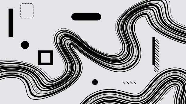 Vector illustration of Black abstract wavy line background on white. Design for cover, poster, landing page and more.