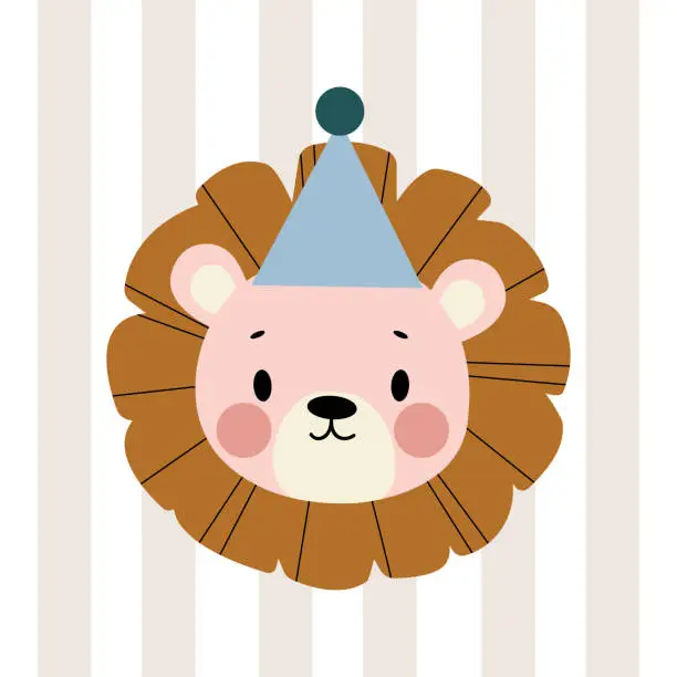 Vector illustration of Print with cute lion.