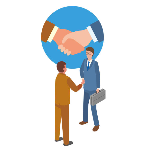 illustration of businessmen shaking hands - coalition occupation business sales occupation stock-grafiken, -clipart, -cartoons und -symbole