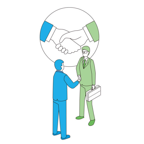 illustration of businessmen shaking hands - coalition occupation business sales occupation stock-grafiken, -clipart, -cartoons und -symbole