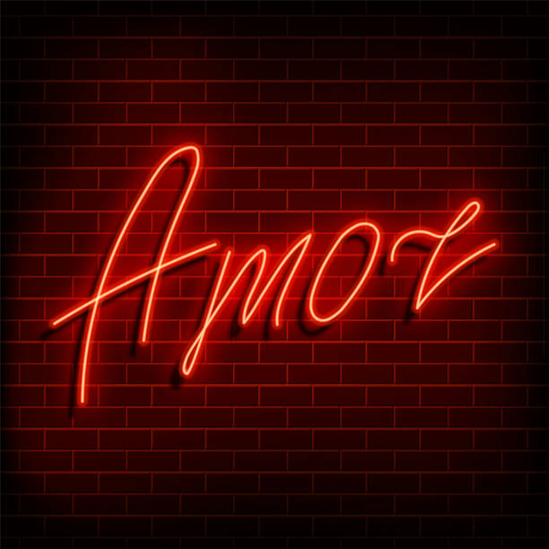 istock Neon word love in spanish and portuguese. A bright red sign on a brick wall. Element of design for a happy Valentine s day. Vector illustration 2045406003
