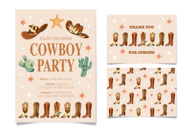 Vector illustration of Wild west Birthday party invitation template