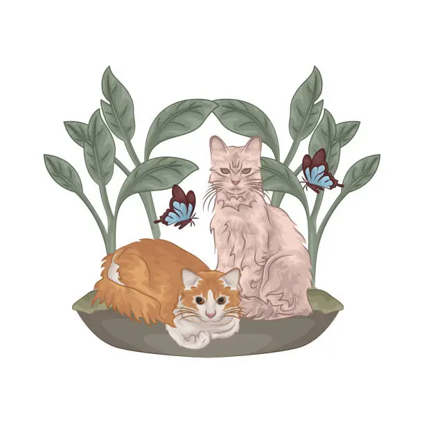 Vector illustration of Cat with butterfly