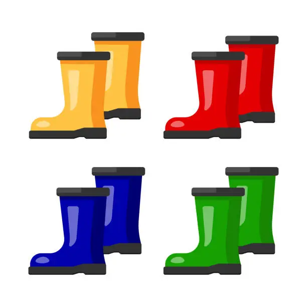 Vector illustration of Colored rubber boots vector set