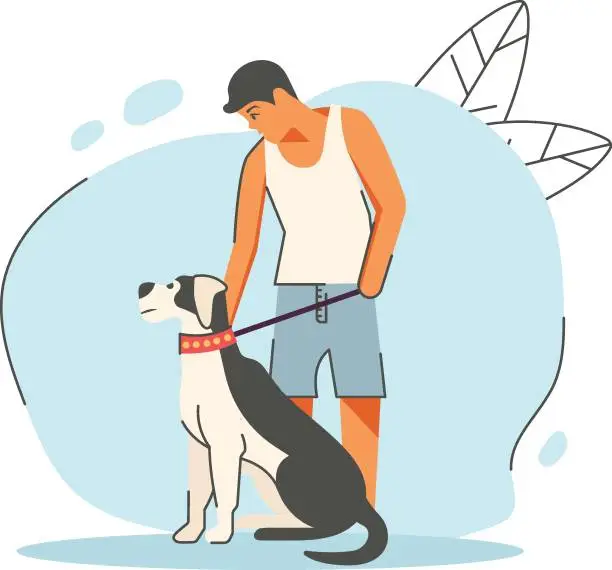 Vector illustration of Person holding Doggy Leash concept, dog guardians or  parents vector design, Pet Care or Sitting Symbol, boarding and training of animals Sign, mammals and human friendship stock illustration
