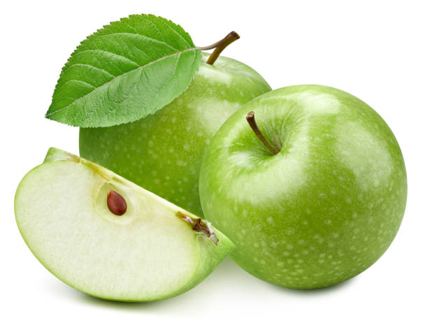 istock Two green apple and slice with green leaf 2045453298