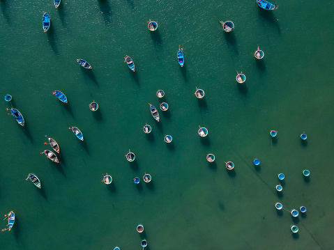 The drone point of view of fishing village of Mui Ne, Vietnam
