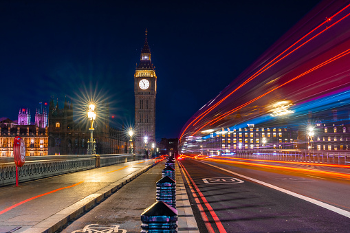 London at night Westminster Bridge Thames river England