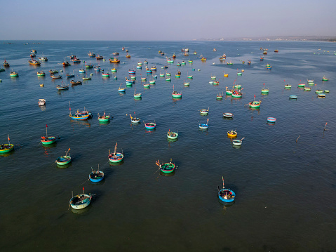 The drone point of view of fishing village of Mui Ne, Vietnam