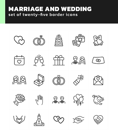 Twenty-five icons related to  Marriage and Wedding set