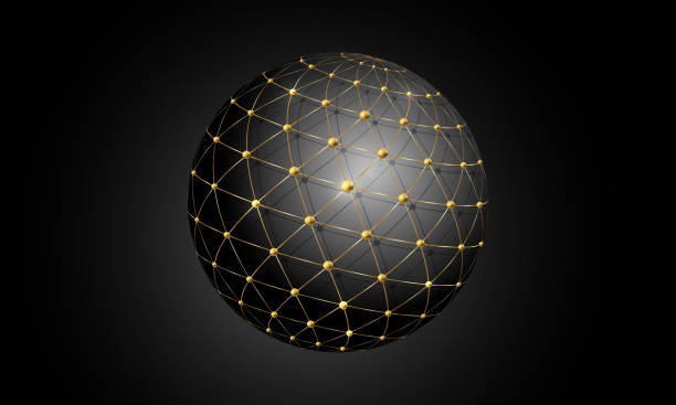 istock 3D Global Connection. Gold Creative modern logo suitable for businesses related to digital or technological media. High-tech electronics and computer related concept. Vector geometric sphere isolated 2045479456