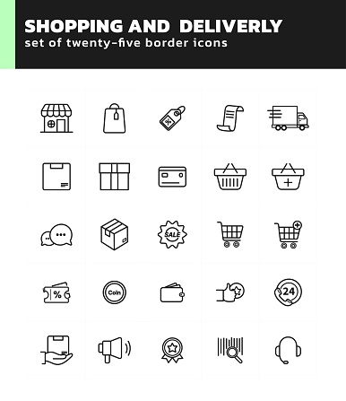 Twenty-five icons related to  Shopping and Transportation set