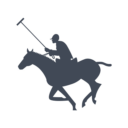 Perfect for polo enthusiasts, this vector illustration accurately depicts a thrilling moment from a polo match. Featuring players engaged in a vigorous game, their fast-running horses, and a flying polo ball in a field backdrop