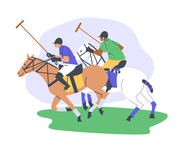 istock Vector illustration of characters on horses playing equestrian polo. 2045526025