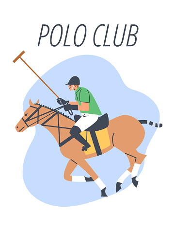 Experience the thrill of polo sport with this captivating vector illustration. It presents a polo player on horseback taking a powerful shot at the ball in a fast-paced game, setting the stage for exciting sporting action