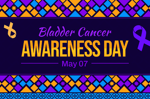 May 7 is observed as Bladder Cancer Awareness Month, ribbons with colorful design shapes
