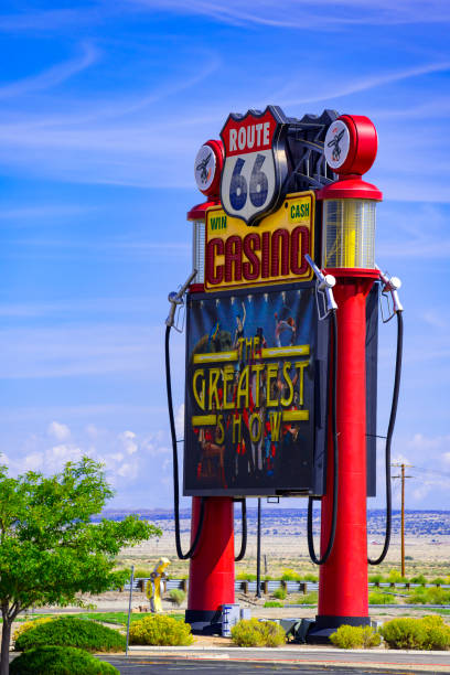 Galena, Kansas USA - June 18th 2025 - Exterior of Gearhead Curios roadside attraction on historical Route 66, Including vintage gas pumps and roadside giants.  Galena, Kansas, USA.