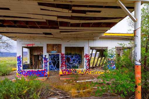 San Fidel, New Mexico, United States - September 17, 2023: Old Abandoned House along Route 66 in San Fidel, New Mexico