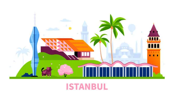 Vector illustration of Sights of Istanbul - modern colored vector illustration