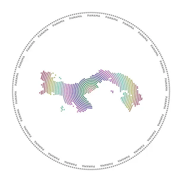 Vector illustration of Panama round logo. Digital style shape of Panama in dotted circle with country name. Tech icon of the country with gradiented dots. Neat vector illustration.