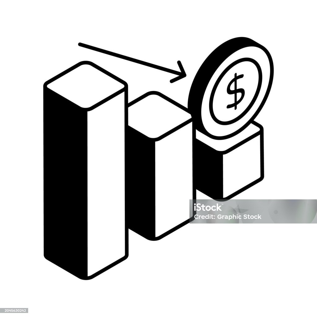 Down Chart Financial Loss Decrease Chart Isometric Vector Design Stock ...
