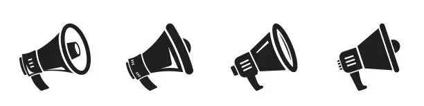 Vector illustration of Megaphones icons set. Loudspeaker sign and symbol. Graphic design of megaphone icons. Set of simple speaker icons. Vector illustration