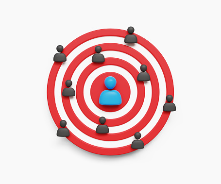 Target customers, audience outreach, sales generation. Customers care, customer relationship management (CRM), Marketing segmentation and team building concept. Dartboard with target customers 3d icon