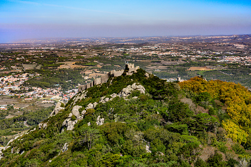 Sintra, Portugal - Oct. 3, 2023: Medieval Castelo dos Mouros aka Castle of the Moors in Sintra, Portugal.