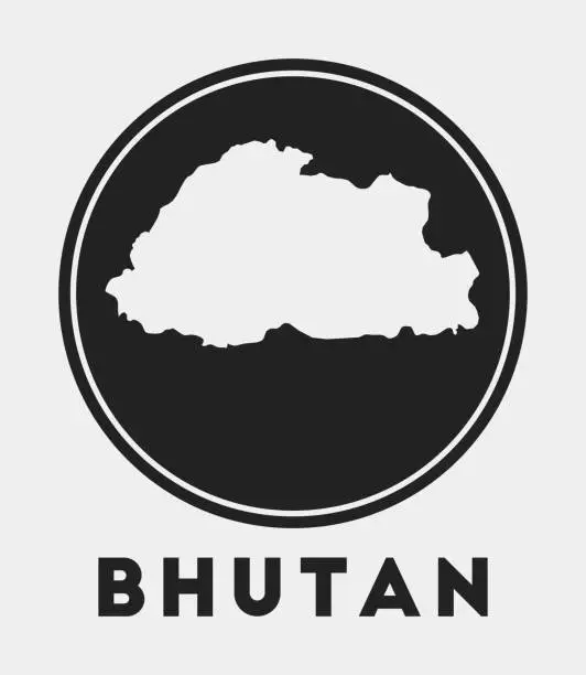 Vector illustration of Bhutan icon. Round logo with country map and title. Stylish Bhutan badge with map. Vector illustration.