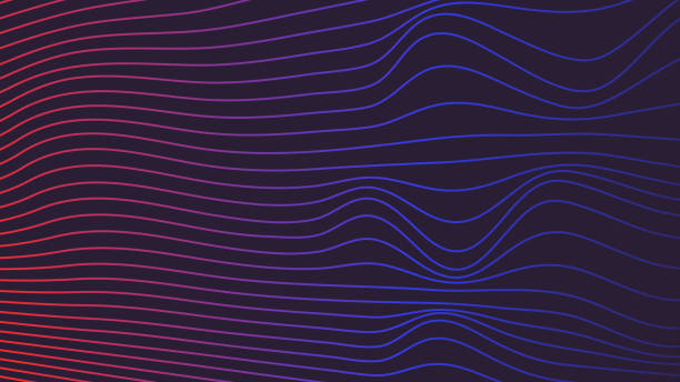 abstract blue and red smooth flowing wave lines on a dark black background. dynamic sound wave element design. - water surface water sine wave backgrounds stock illustrations