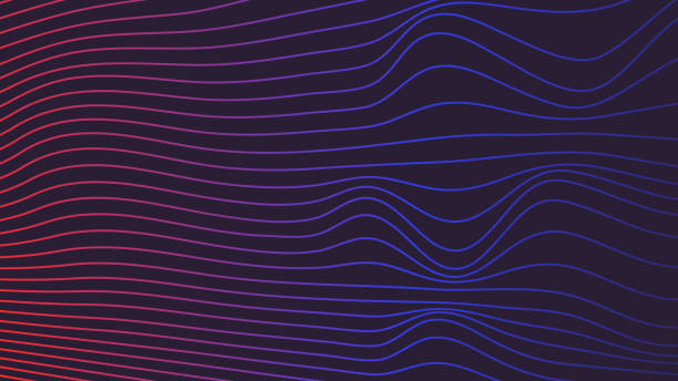 ilustrações, clipart, desenhos animados e ícones de abstract blue and red smooth flowing wave lines on a dark black background. dynamic sound wave element design. - water surface water sine wave backgrounds