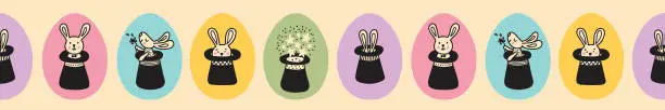 Vector illustration of Rabbits in the hat of a magician.