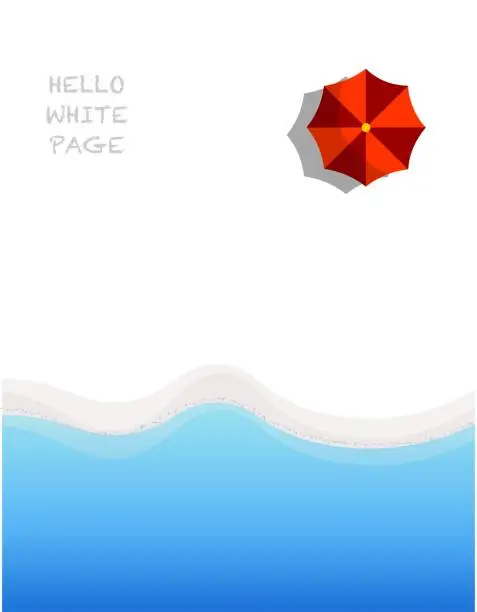 Vector illustration of Aerial view, Red umbrella and waves on white beach. Holiday illustration. white background. Top view. drawing vector.